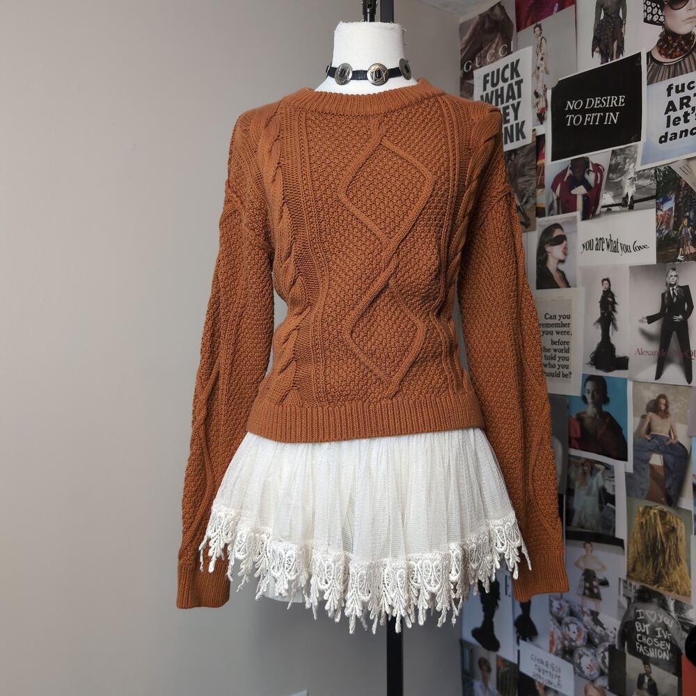 Cable Knit Crewneck Boho Sweater